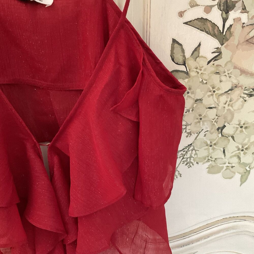 Rumored Tango Tank Red Shimmer Ruffled Adjustable Straps Size L NWT - Picture 7 of 15